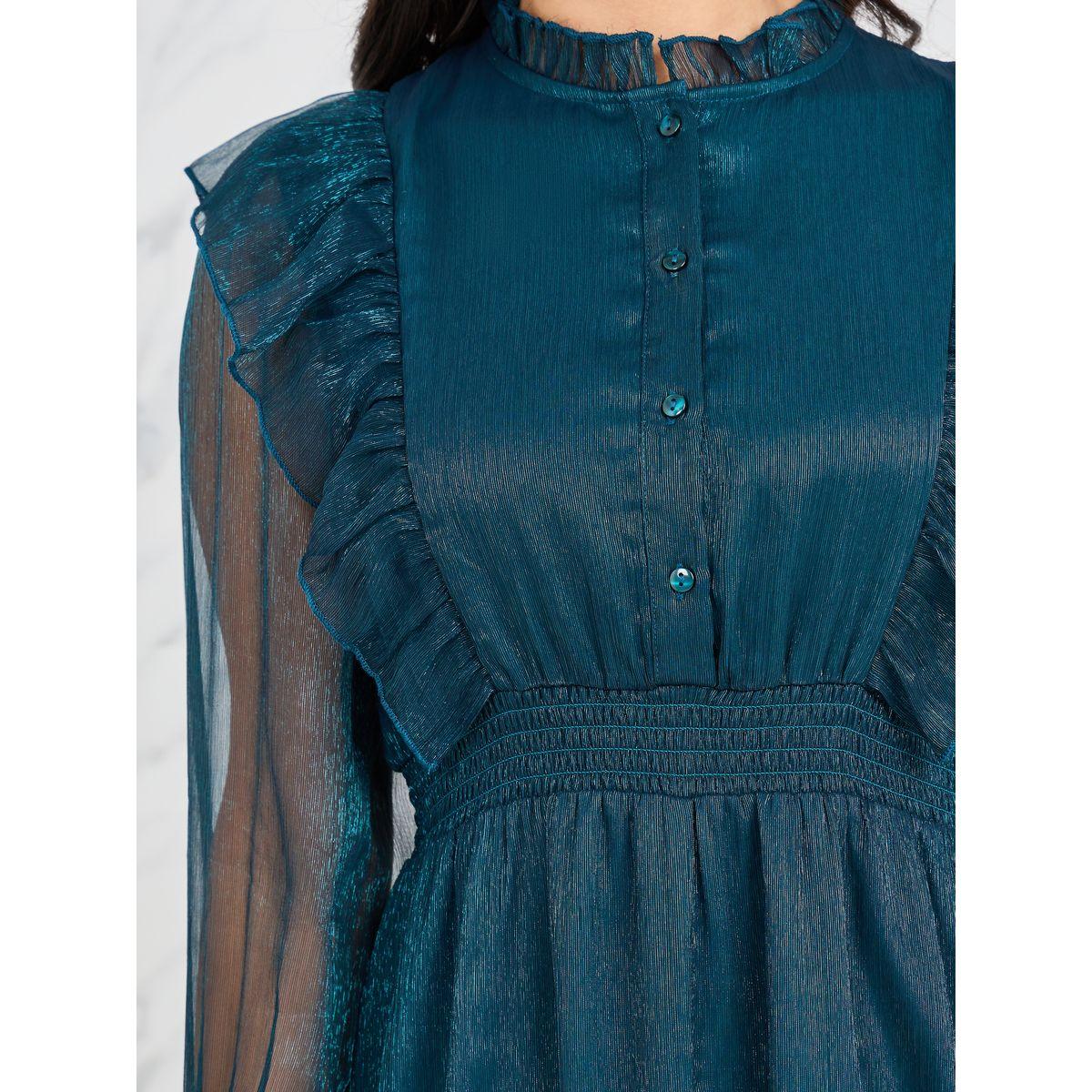 فستان ميدي اورجانزا بياقة عالية وكشكش-women-clothing-dresses-image-3