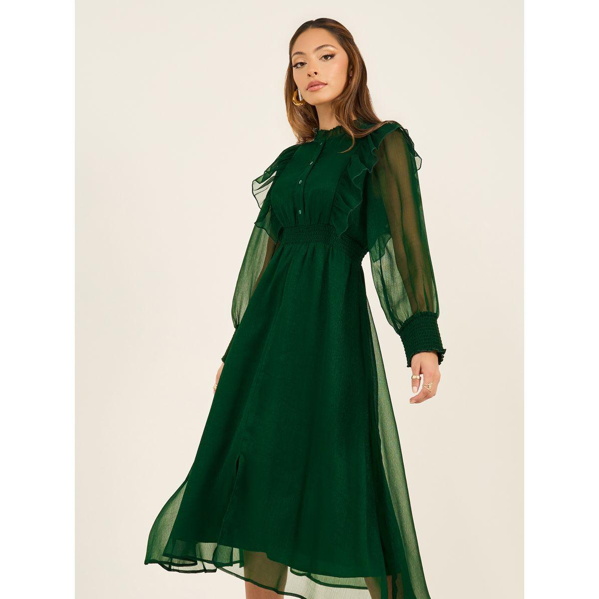فستان طويل بأكمام مكشكشة وأكمام على شكل حرف A-women-clothing-dresses-image-3