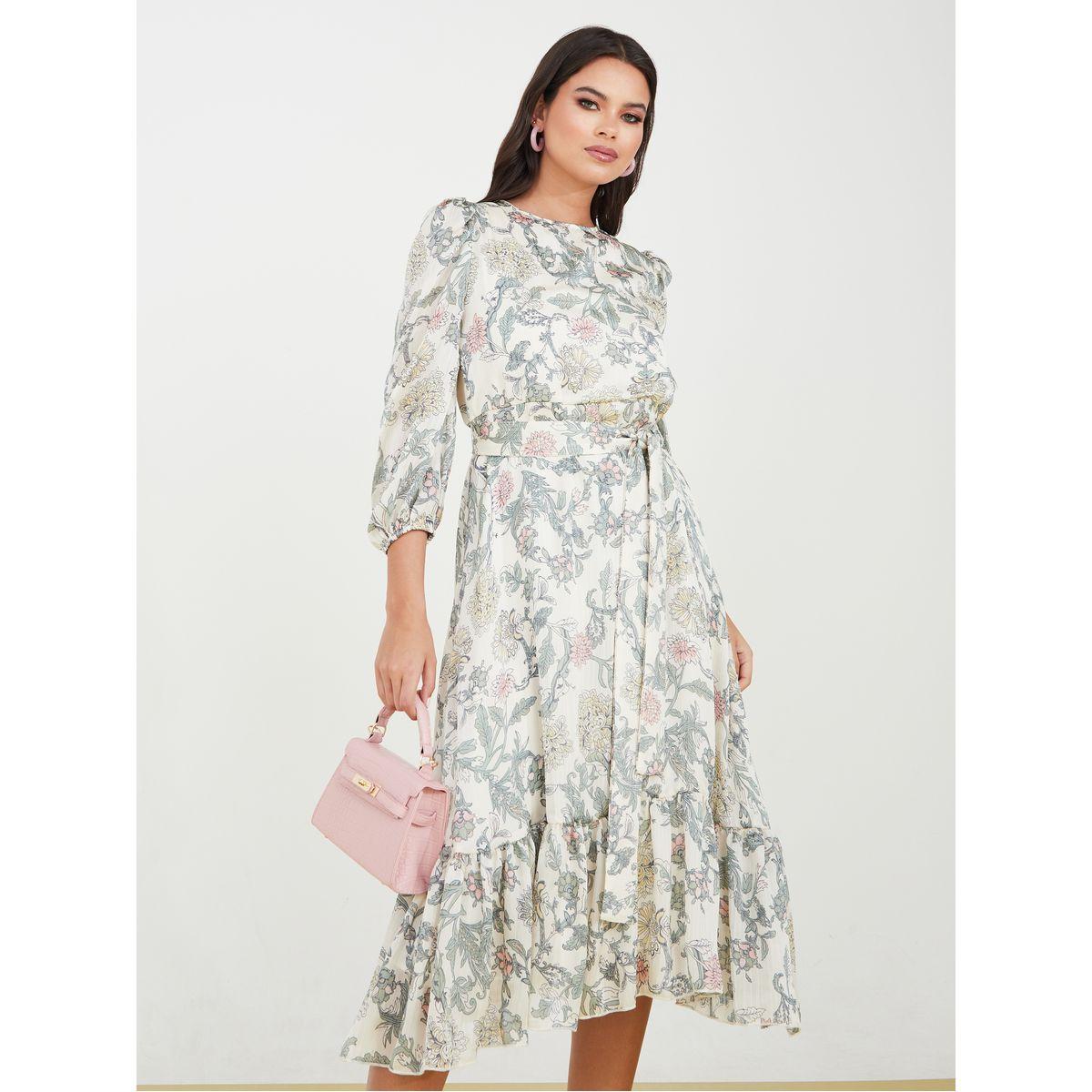 فستان ميدي ساتان بأكمام منفوشة-women-clothing-dresses-image-1