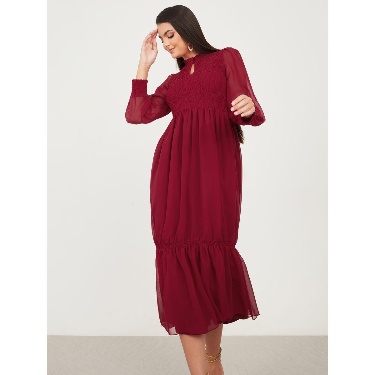 Styli Smocked Detail A-Line Midi Dress-women-clothing-dresses-image-1