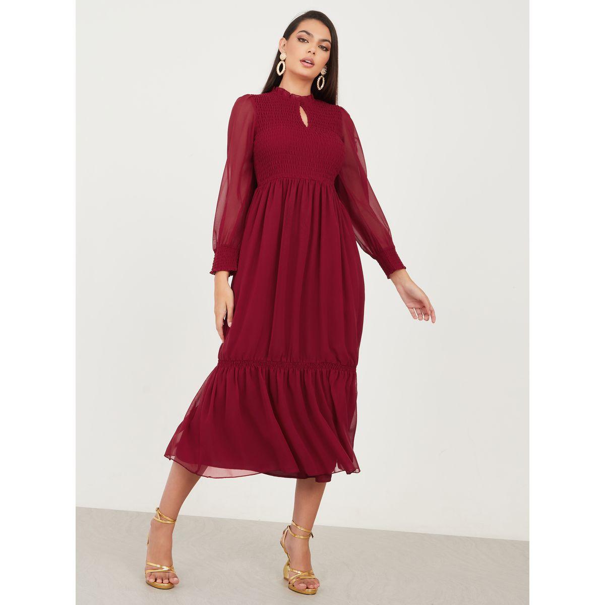 Styli Smocked Detail A-Line Midi Dress-women-clothing-dresses-image-2