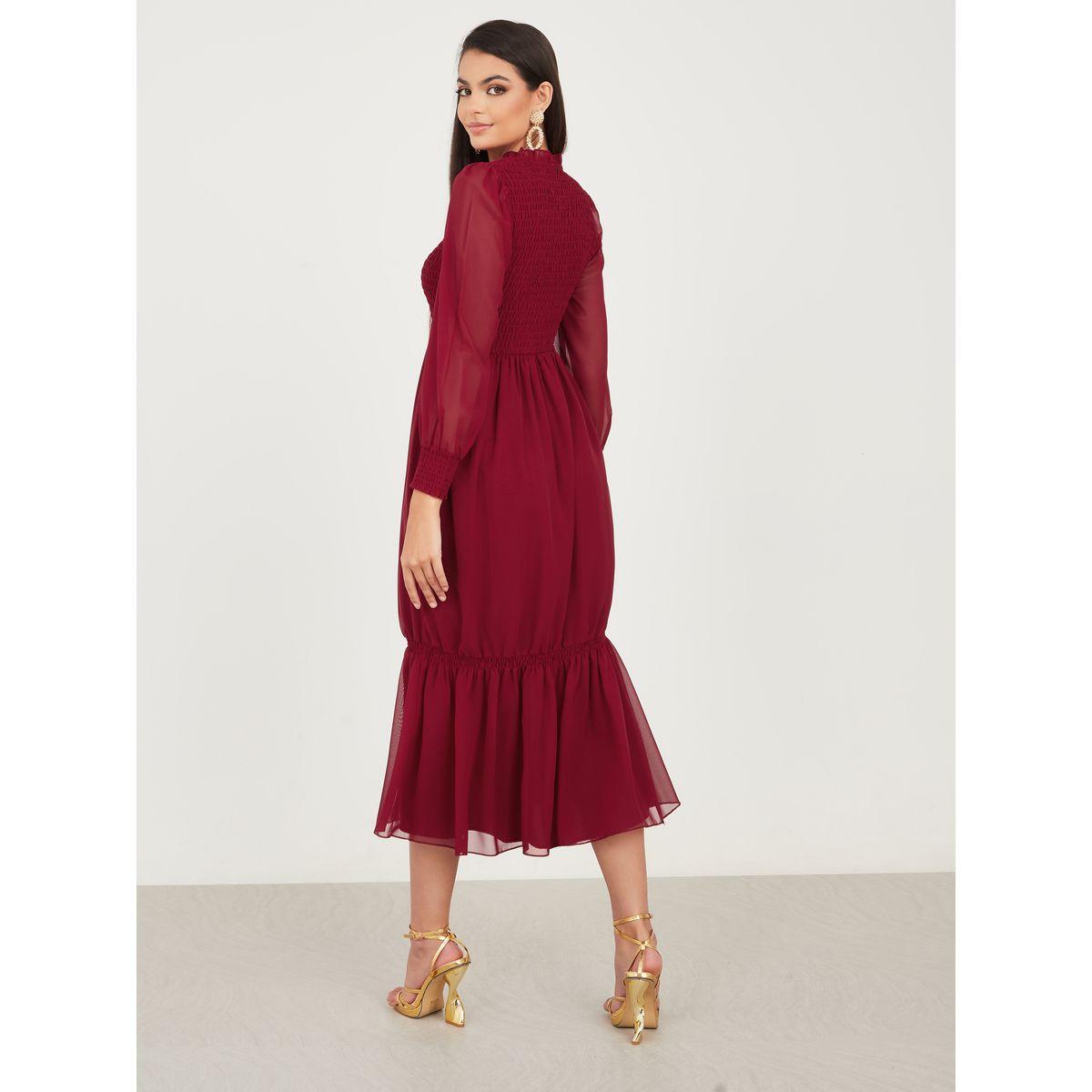 فستان ميدي بتفاصيل مزمومة-women-clothing-dresses-image-4