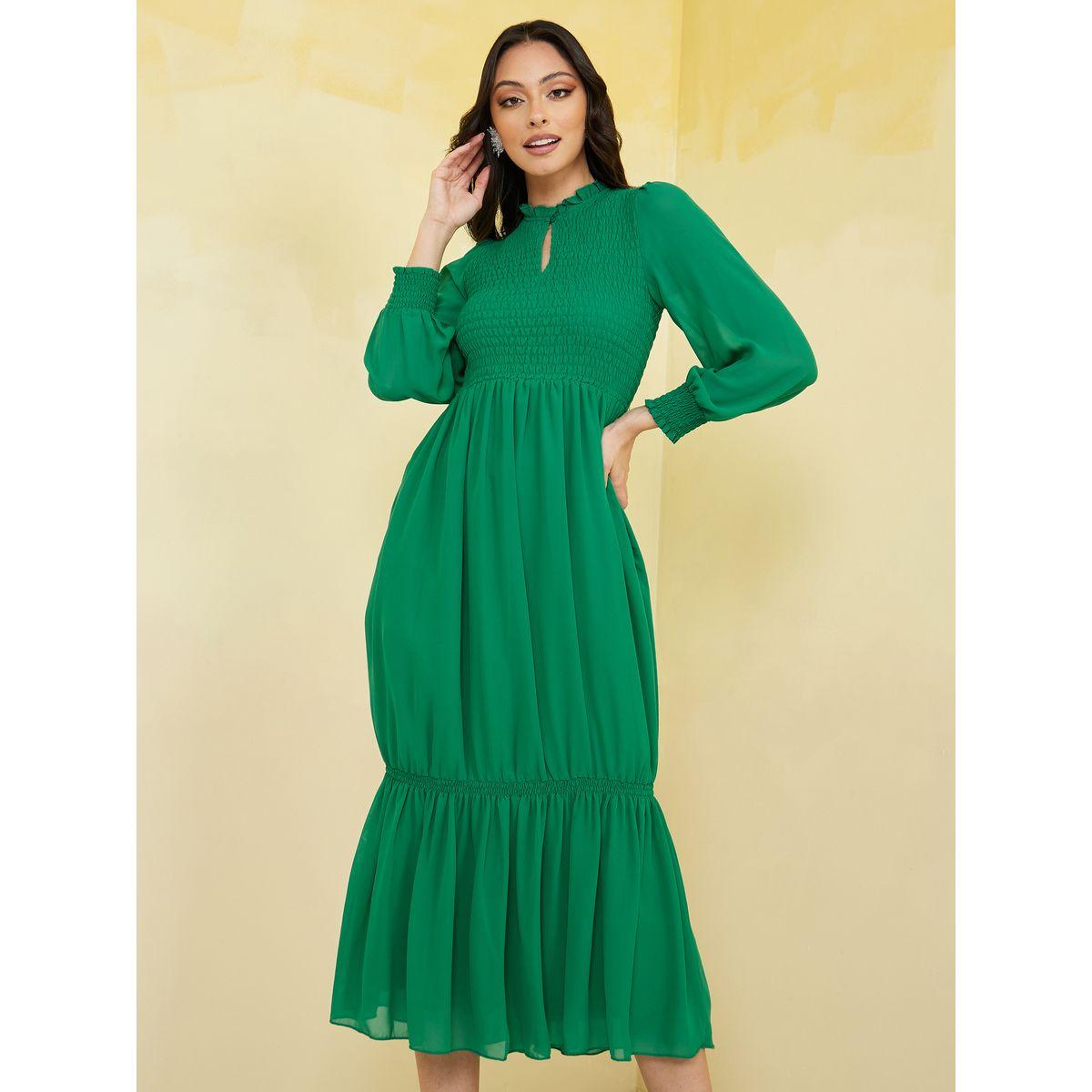 Styli Shirred High Neck Straight Midi Dress-women-clothing-dresses-image-2