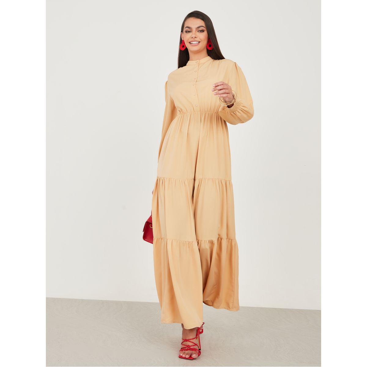 Styli Mandarin Collar Tiered Maxi Dress-women-clothing-dresses-image-1