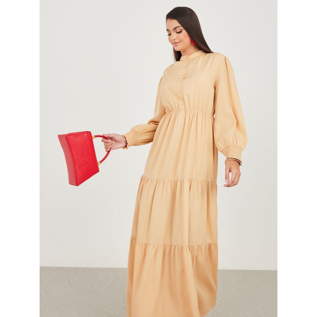 Styli Mandarin Collar Tiered Maxi Dress-women-clothing-dresses-image-2
