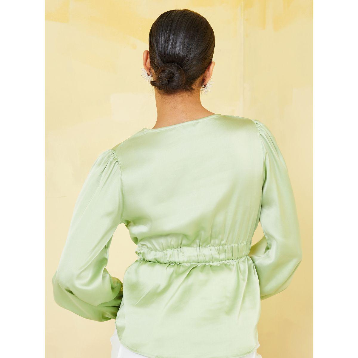 Styli Volume Sleeve Drawstring Waist V Neck Blouse-women-clothing-shirtsandblouses-blouses-image-4