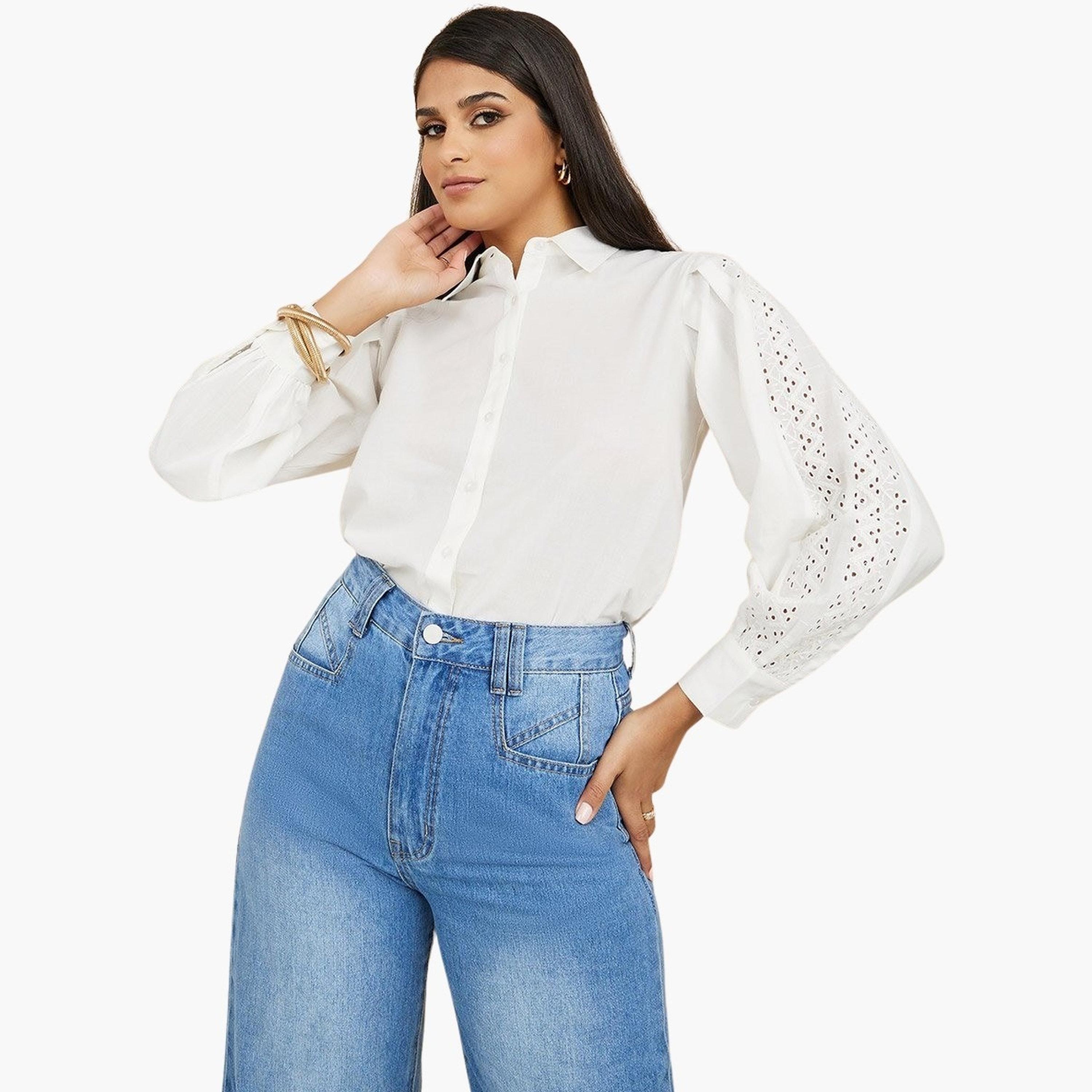 ستايلي - قميص مطرز بأكمام طويلة وقصّة عادية-women-clothing-shirtsandblouses-shirts-image-1