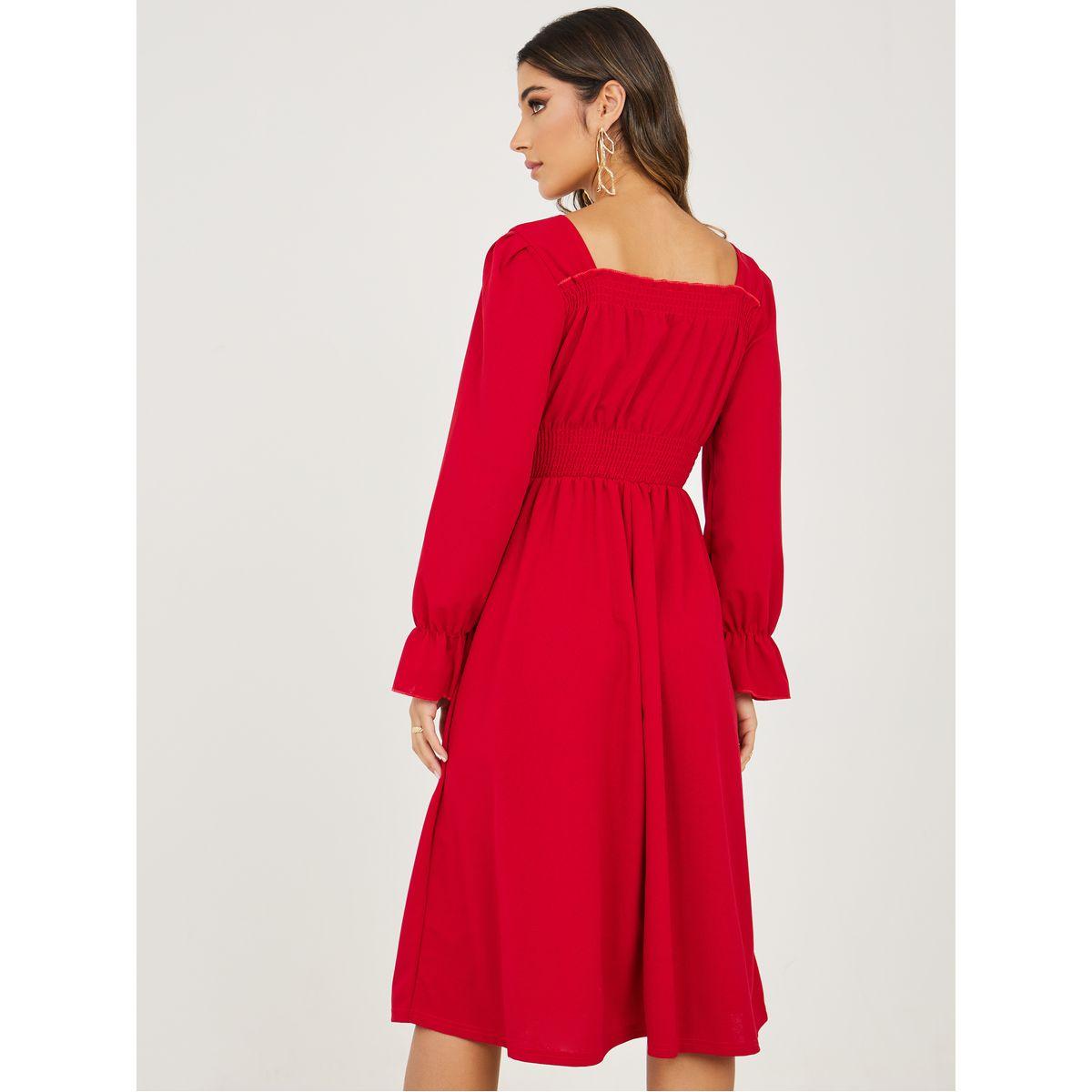 Styli Square Neck Gathered A-Line Midi Dress-women-clothing-dresses-image-4