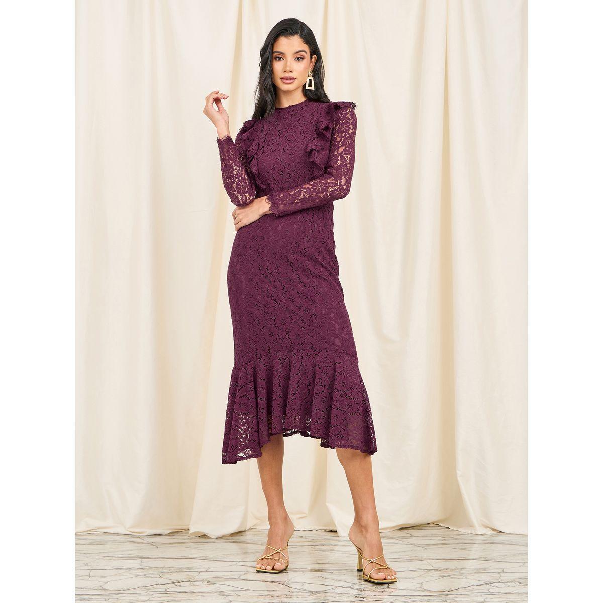 Styli Limited All  Over Lace Ruffle Hem Midi Dress-women-clothing-dresses-image-1