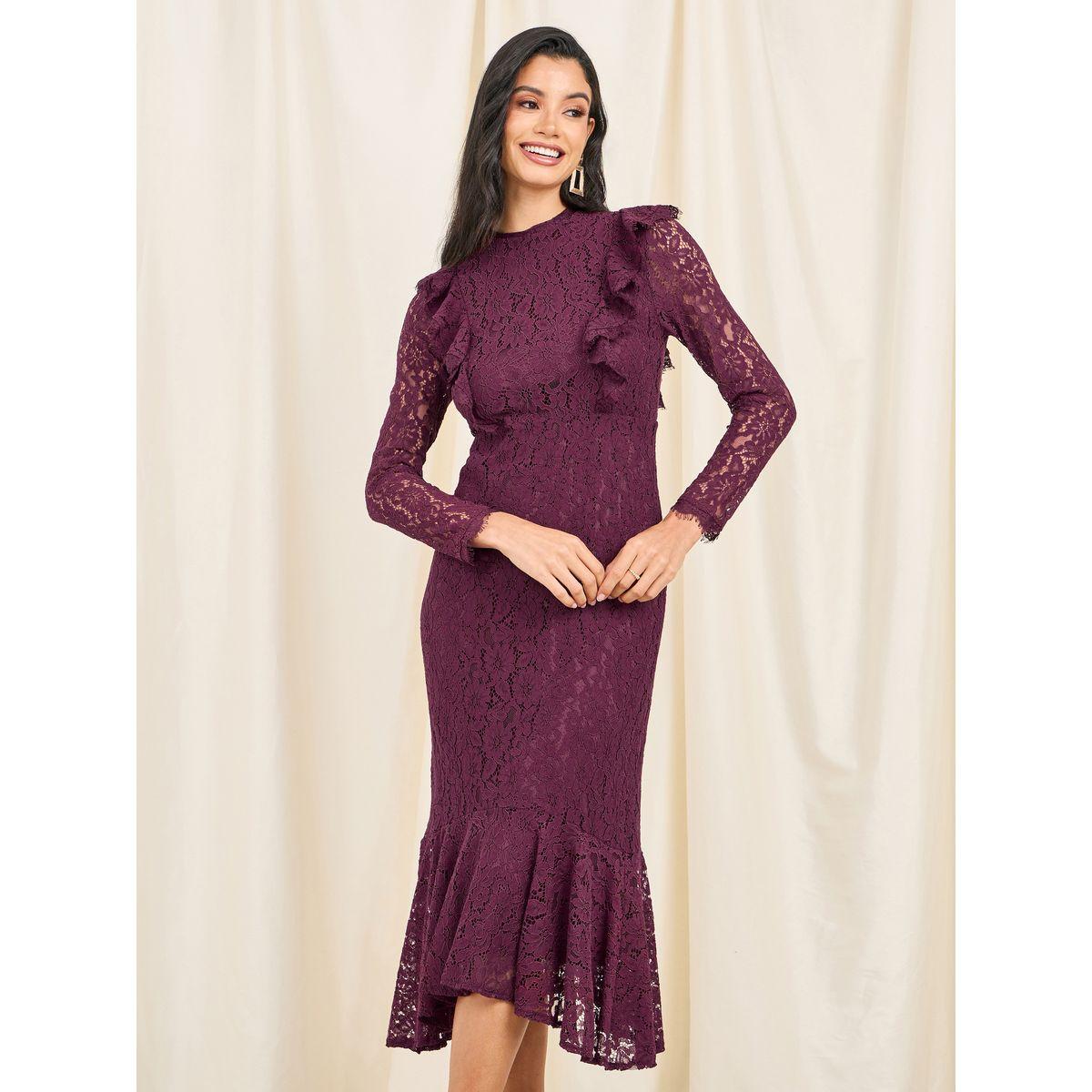 فستان ميدي بتفاصيل دانتيل وكشكش-women-clothing-dresses-image-2