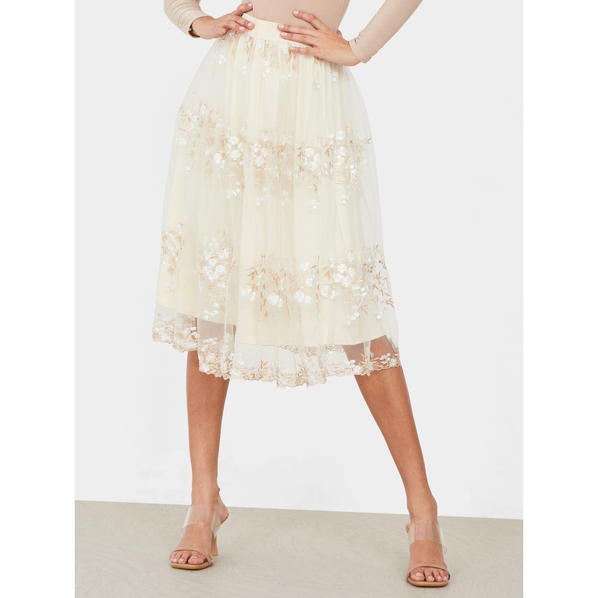 تنورة ميدي مطرزة بزهور-women-clothing-bottoms-skirts-image-1