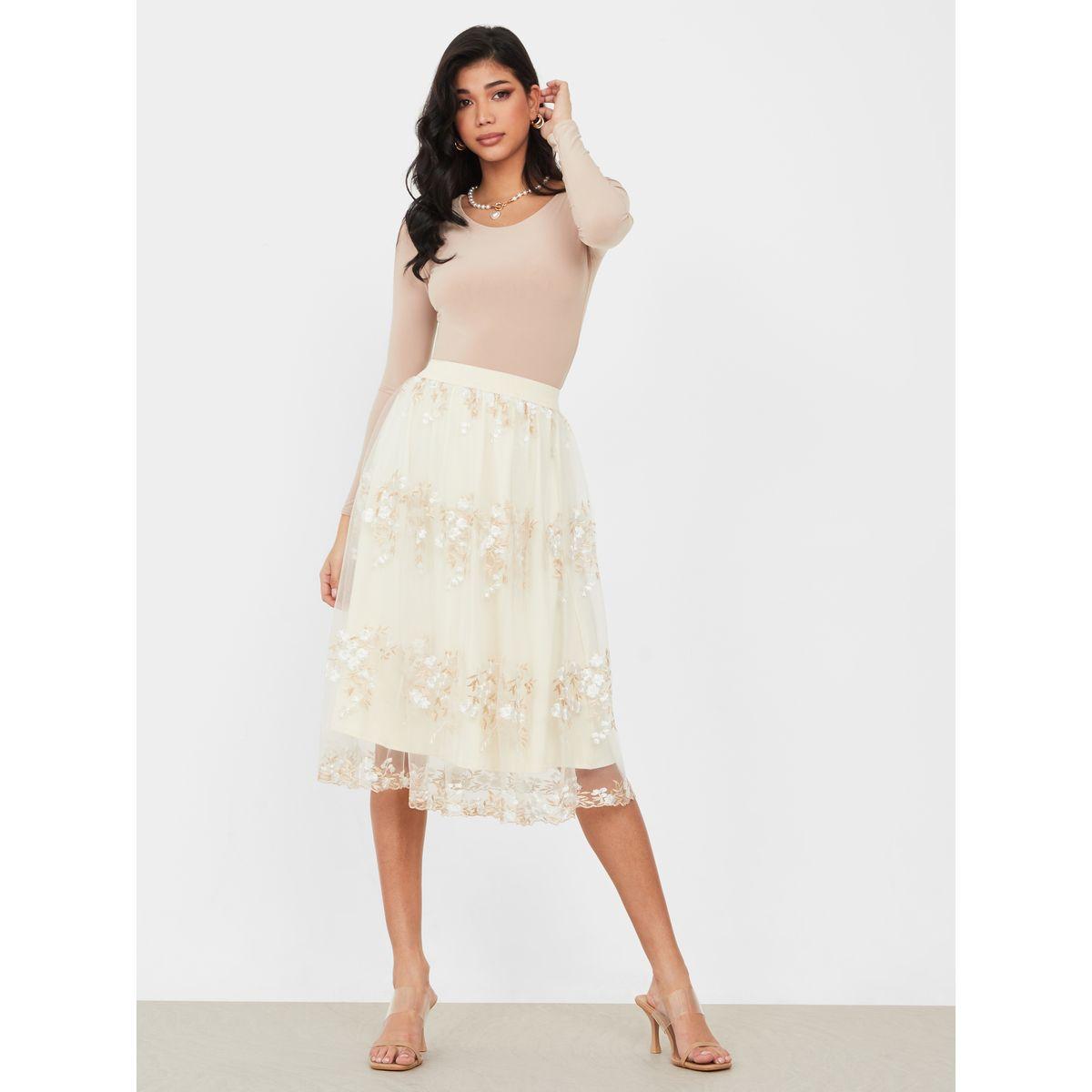 تنورة ميدي مطرزة بزهور-women-clothing-bottoms-skirts-image-2