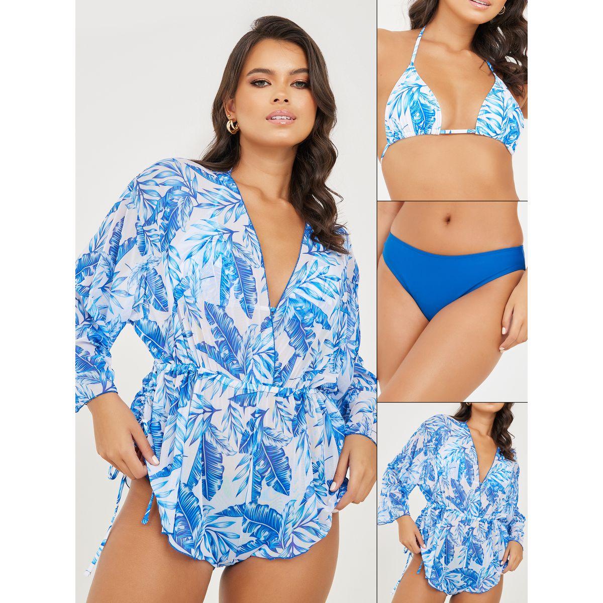 Styli Pack of 3 - Palm Print Triangle Top Bikini and Romper-women-clothing-swimandbeach-swim-bikinis-image-1