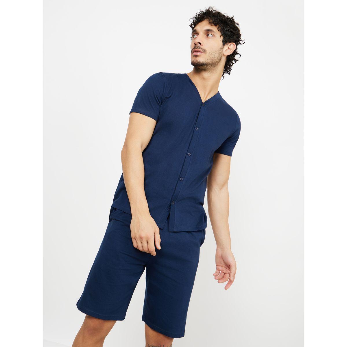 Styli Unwind Solid Knit Shirt & Shorts Nightwear Set-men-clothing-nightwear-sets-image-2