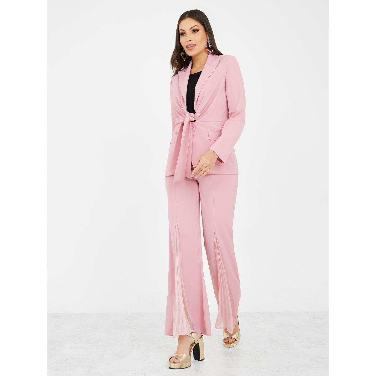 بليزر طويل مزين بربطة امامية-women-clothing-coatsandjackets-blazers-image-2