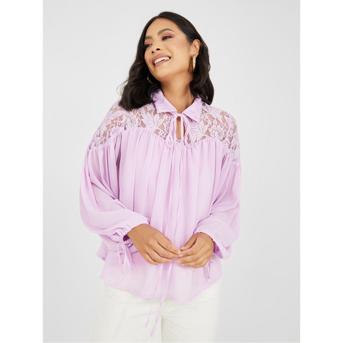بلوزة بتداخلات دانتيل و أربطة ياقة-women-clothing-shirtsandblouses-blouses-image-1