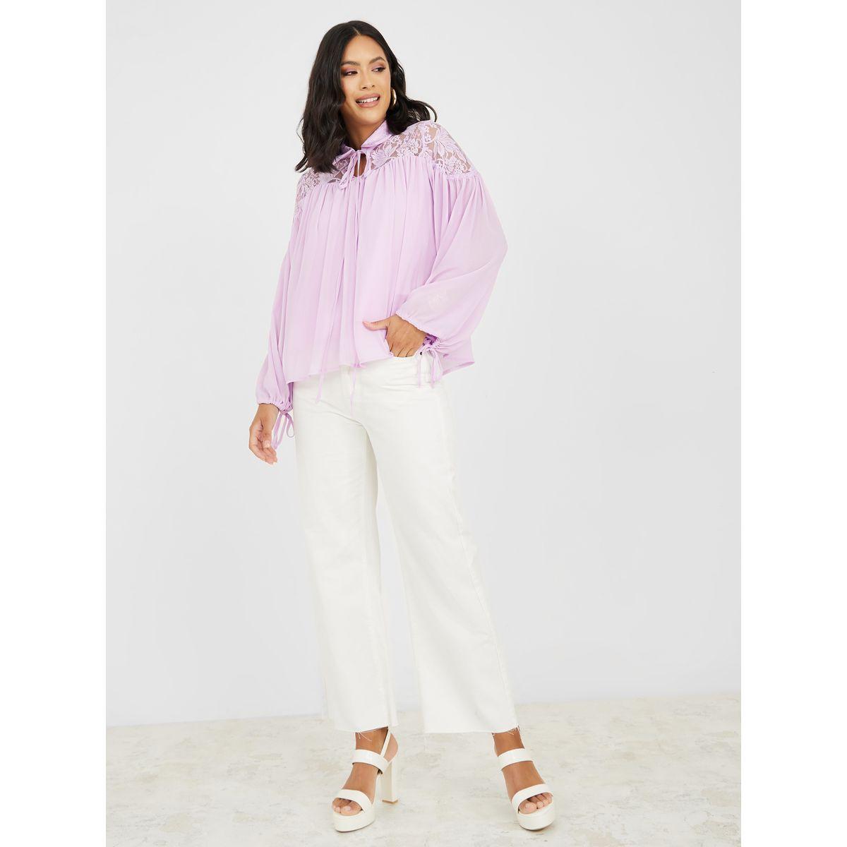 بلوزة بتداخلات دانتيل و أربطة ياقة-women-clothing-shirtsandblouses-blouses-image-2