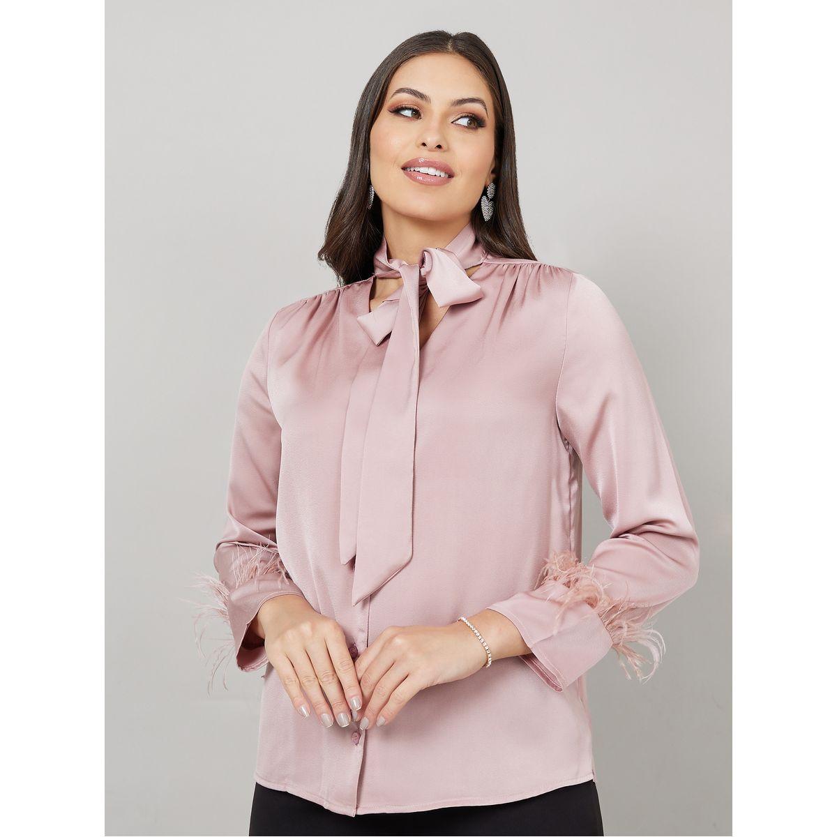 Styli Limited Satin Tie Up Neck Blouse with Feather Cuff Detail-women-clothing-shirtsandblouses-blouses-image-3