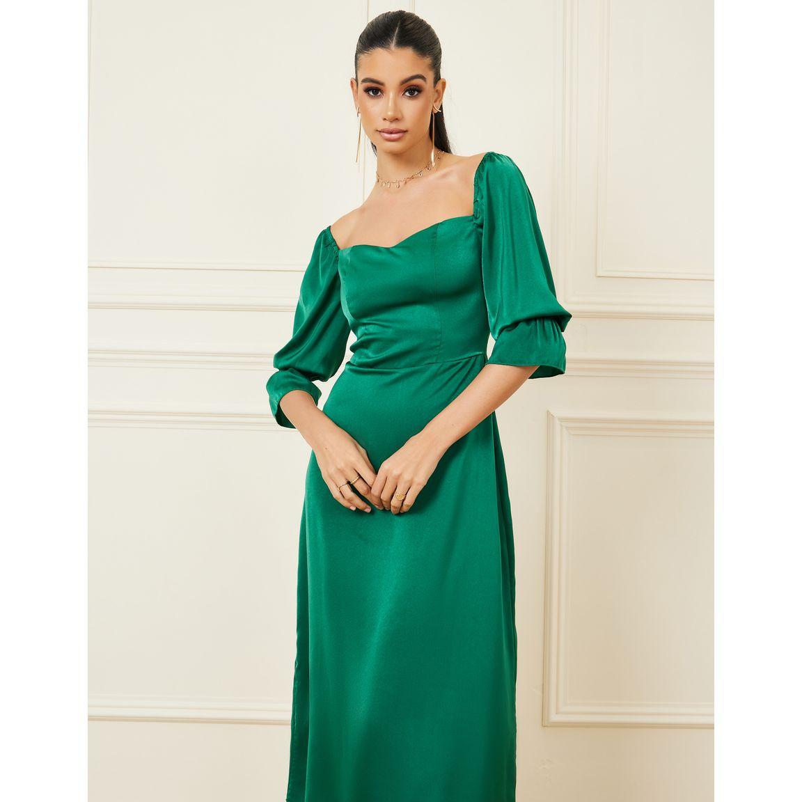 فستان ميدي بياقة بنمط مربع-women-clothing-dresses-image-2