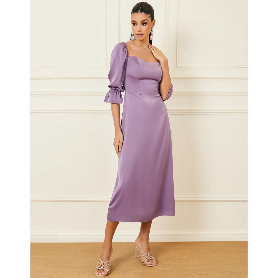 فستان ميدي بياقة بنمط مربع-women-clothing-dresses-image-1