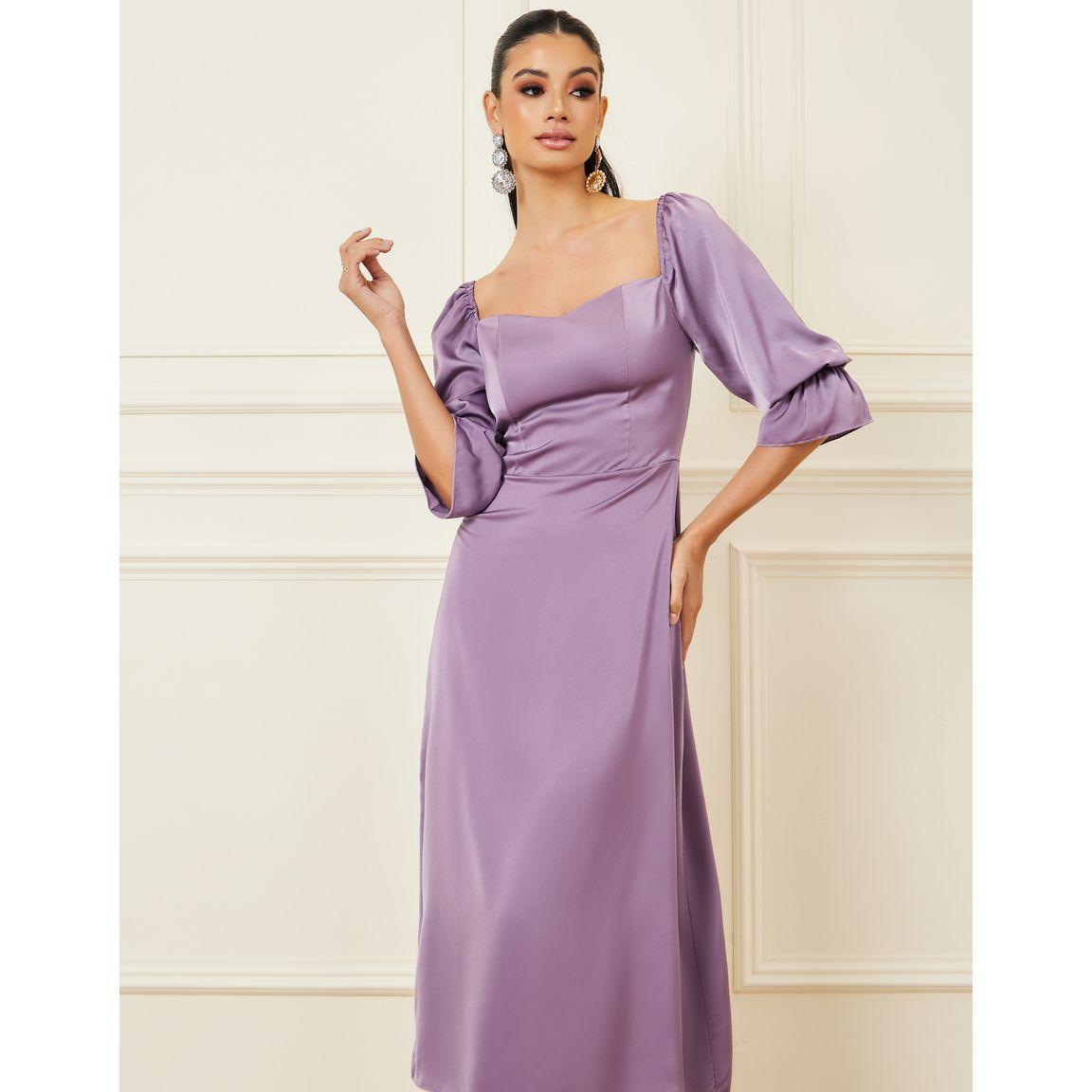 فستان ميدي بياقة بنمط مربع-women-clothing-dresses-image-2
