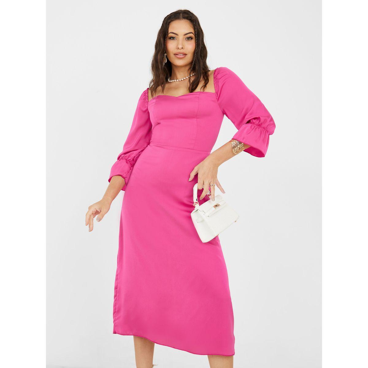 Styli 3/4 Sleeve Square Neck A-Line Midi Dress-women-clothing-dresses-image-2