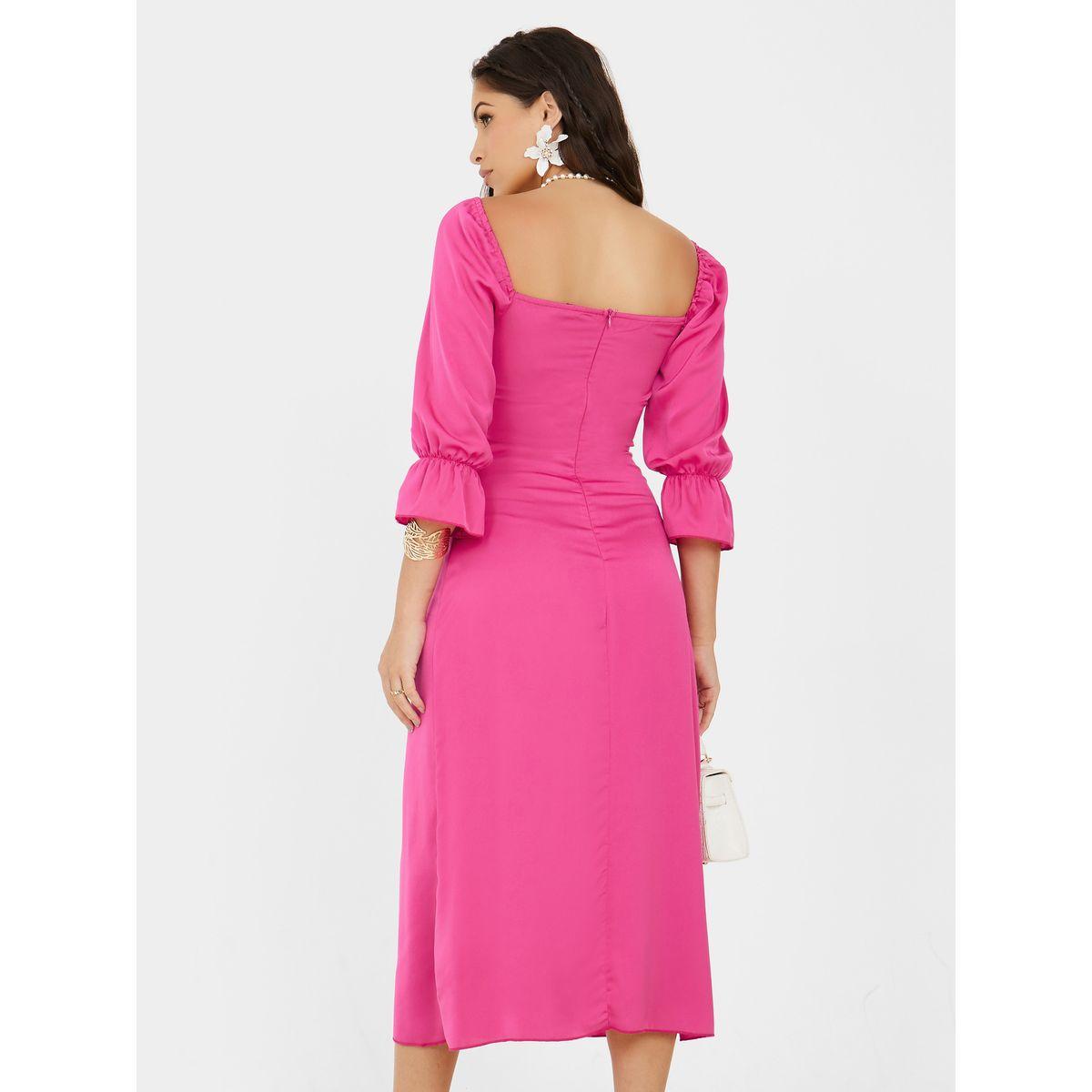 Styli 3/4 Sleeve Square Neck A-Line Midi Dress-women-clothing-dresses-image-4