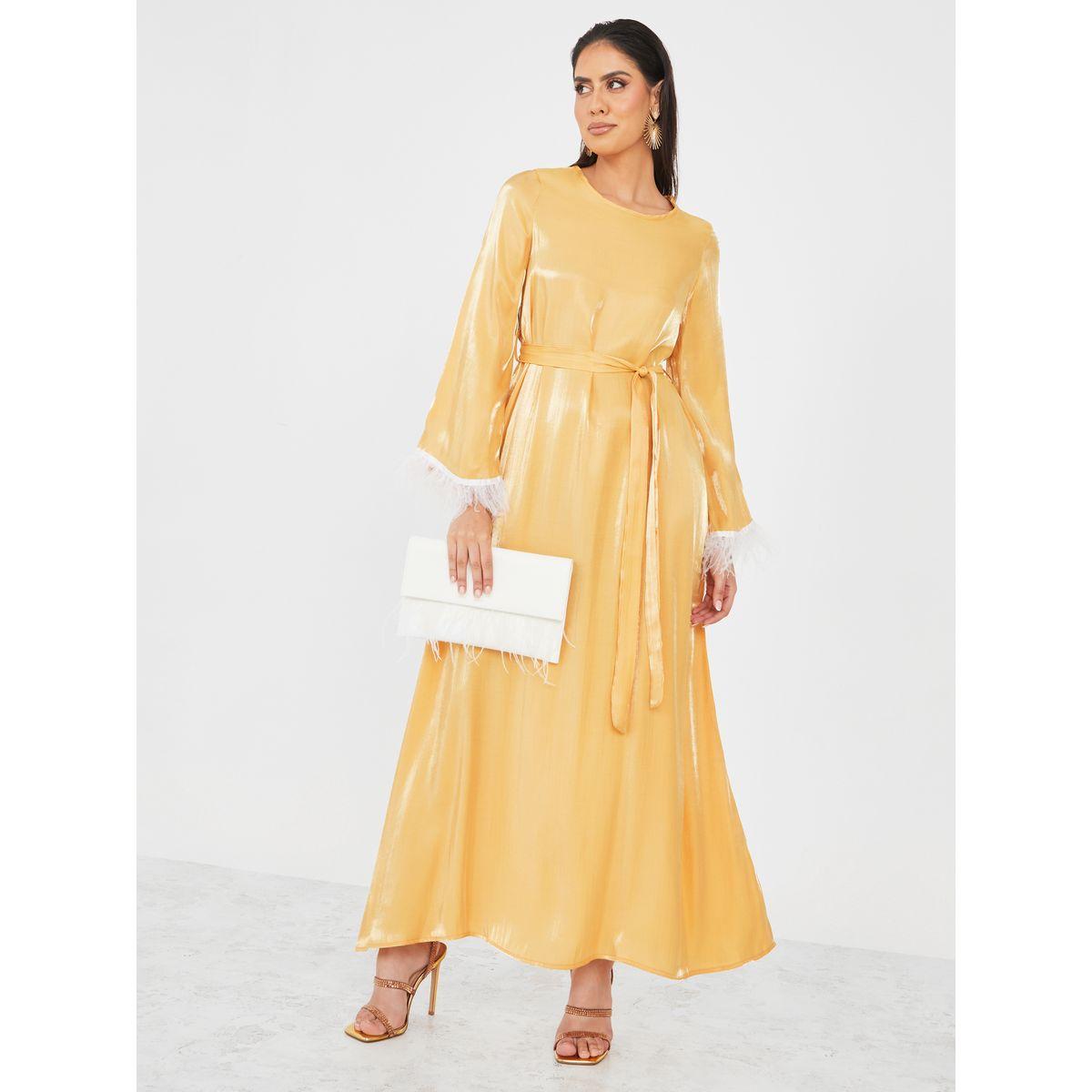 جلابية طويلة مزينة بريش صناعي-women-arabicclothing-jalabiyas-image-1