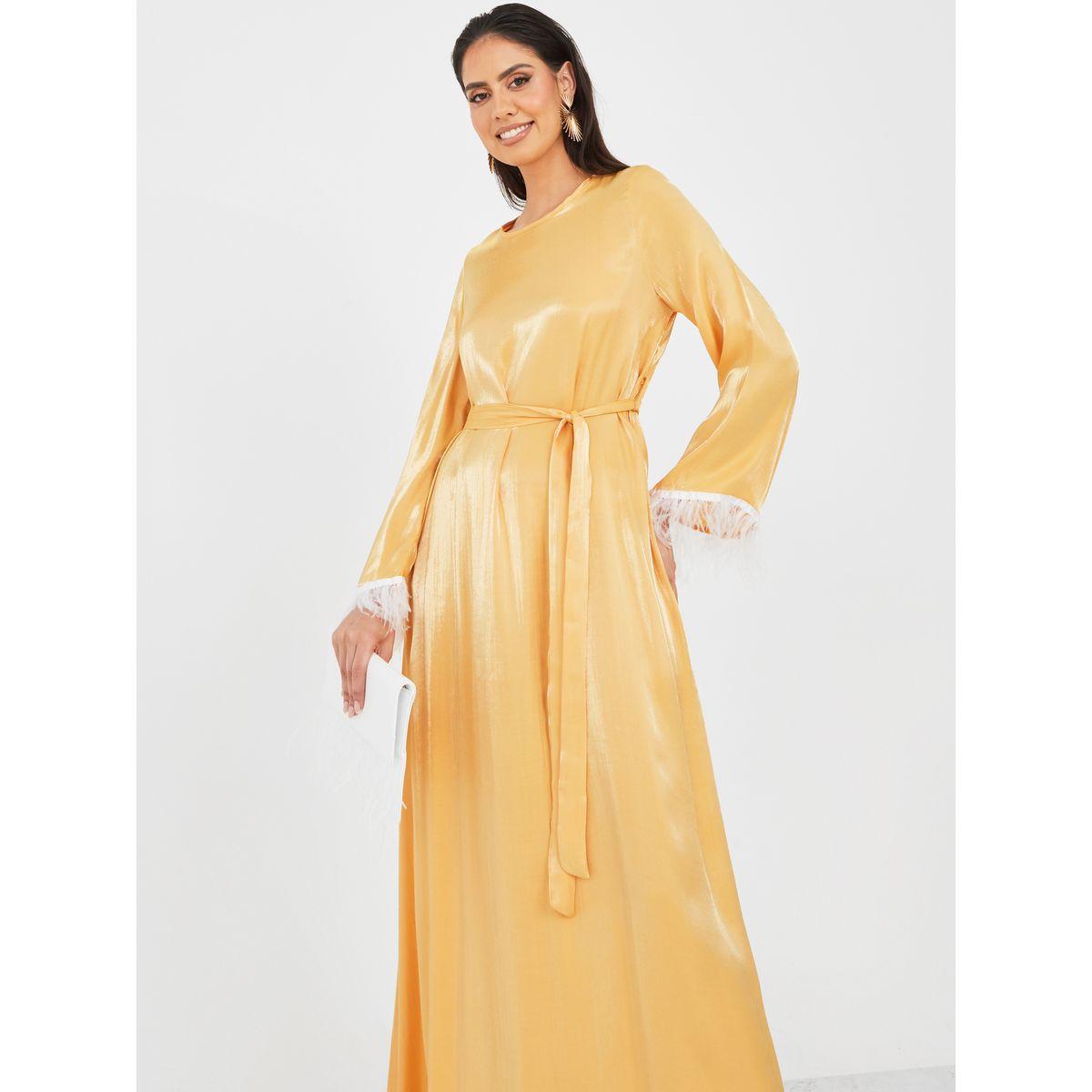 جلابية طويلة مزينة بريش صناعي-women-arabicclothing-jalabiyas-image-2