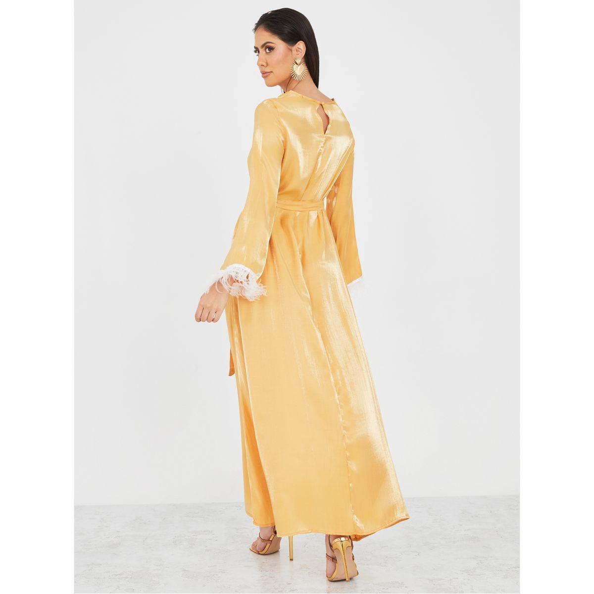 Styli A-Line Shimmer Jalabiya with Faux Feather Trim-women-arabicclothing-jalabiyas-image-4