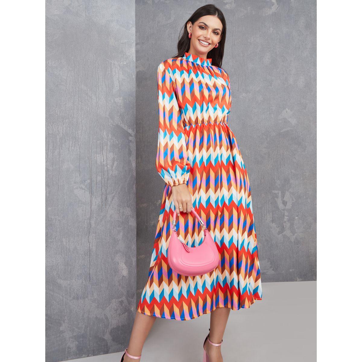 فستان ميدي مطبع بطبعة هندسية-women-clothing-dresses-image-2