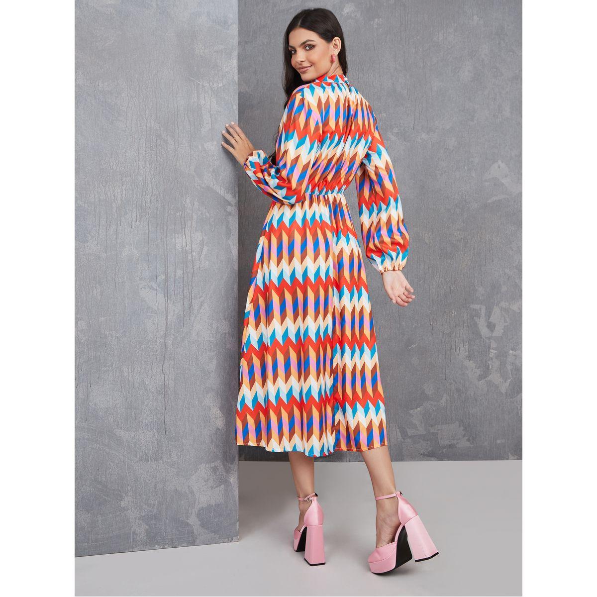 Styli Geometric Print High Neck Midi Dress-women-clothing-dresses-image-4