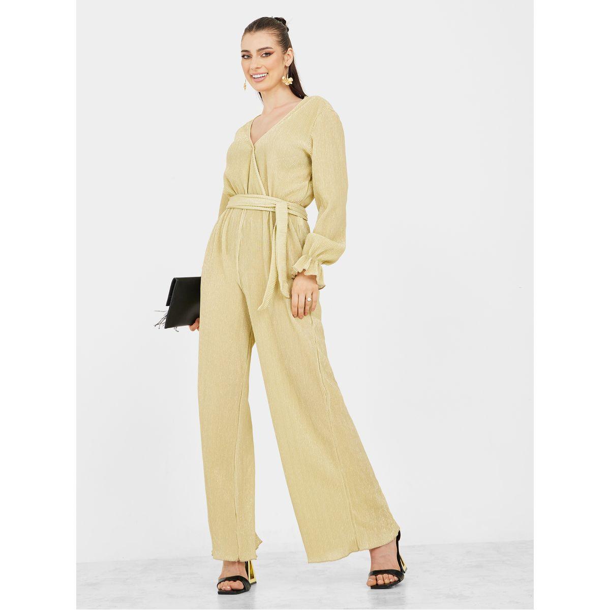 Styli Wide Leg Wrap Front Shimmer Fabric Jumpsuit-women-clothing-jumpsuits-image-1