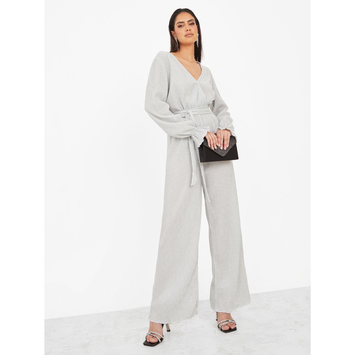 Styli Wide Leg Wrap Front Shimmer Fabric Jumpsuit-women-clothing-jumpsuits-image-1