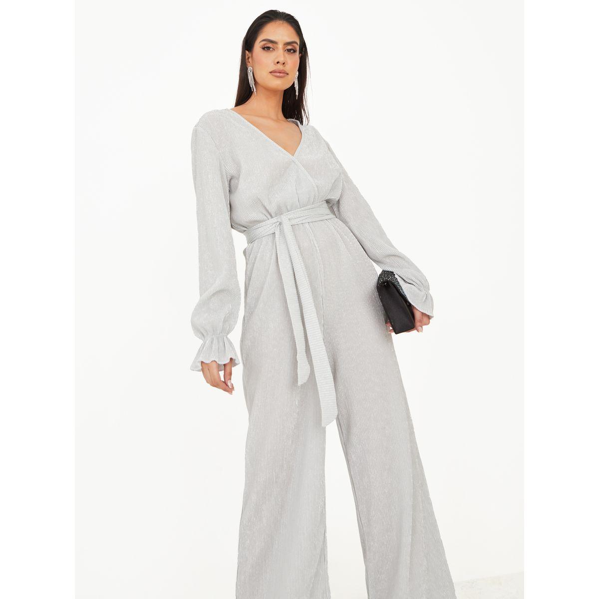 Styli Wide Leg Wrap Front Shimmer Fabric Jumpsuit-women-clothing-jumpsuits-image-2