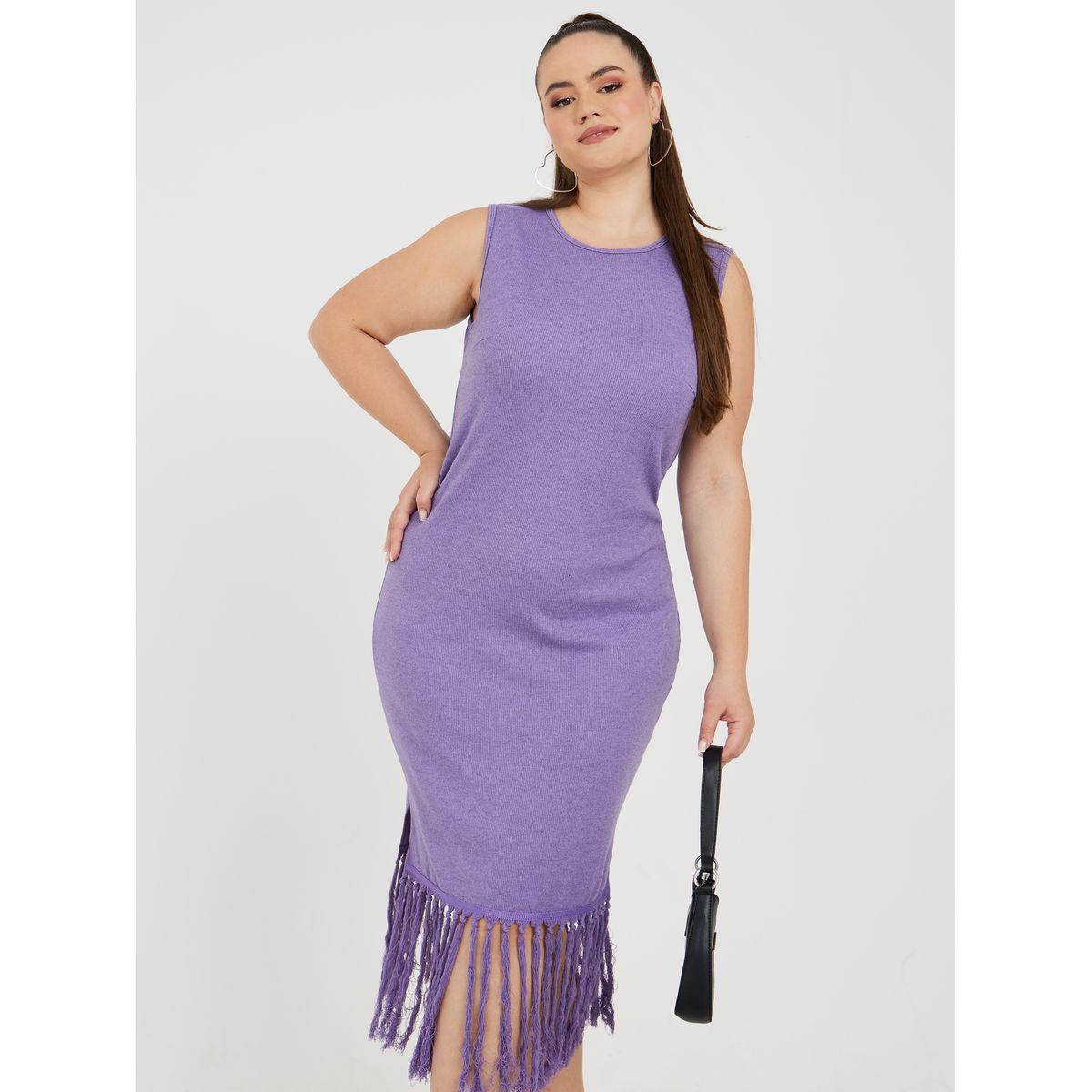 Styli Plus Sleeveless Textured Knit Dress with Tassel Hem-women-clothing-dresses-image-1