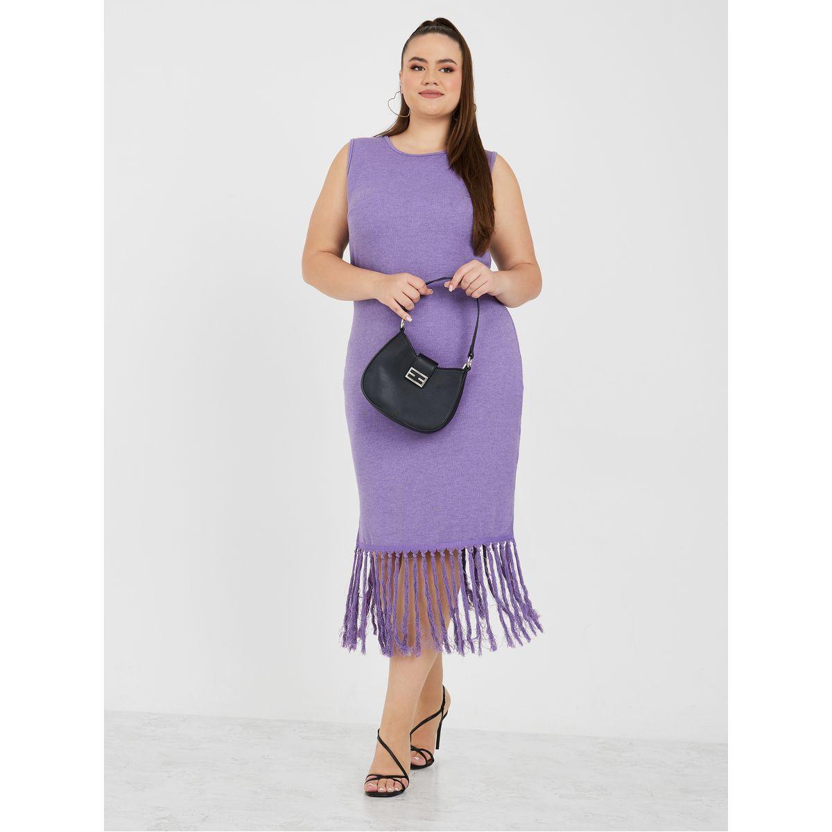 Styli Plus Sleeveless Textured Knit Dress with Tassel Hem-women-clothing-dresses-image-2