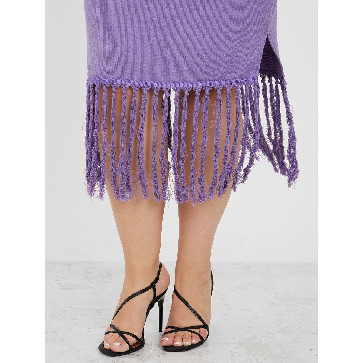 Styli Plus Sleeveless Textured Knit Dress with Tassel Hem-women-clothing-dresses-image-3