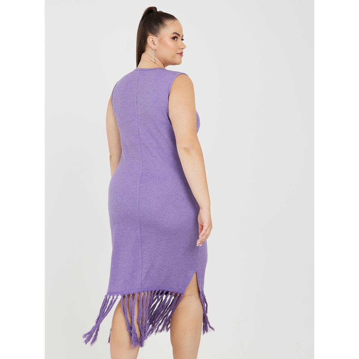Styli Plus Sleeveless Textured Knit Dress with Tassel Hem-women-clothing-dresses-image-4