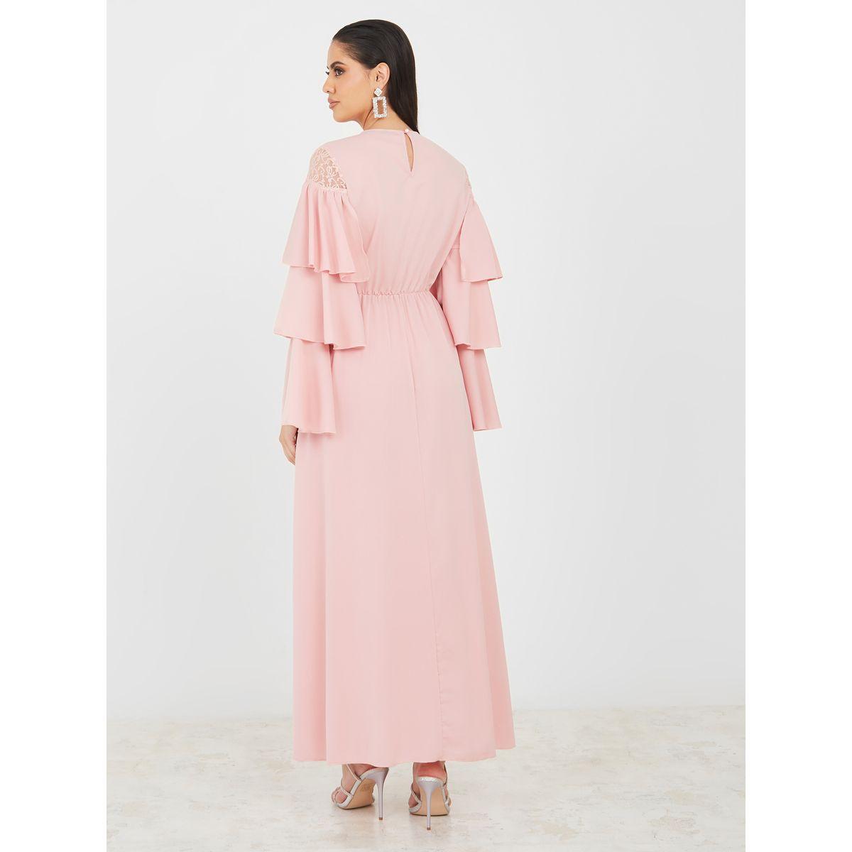 فستان طويل بتداخلات دانتيل وكشكش-women-clothing-dresses-image-4