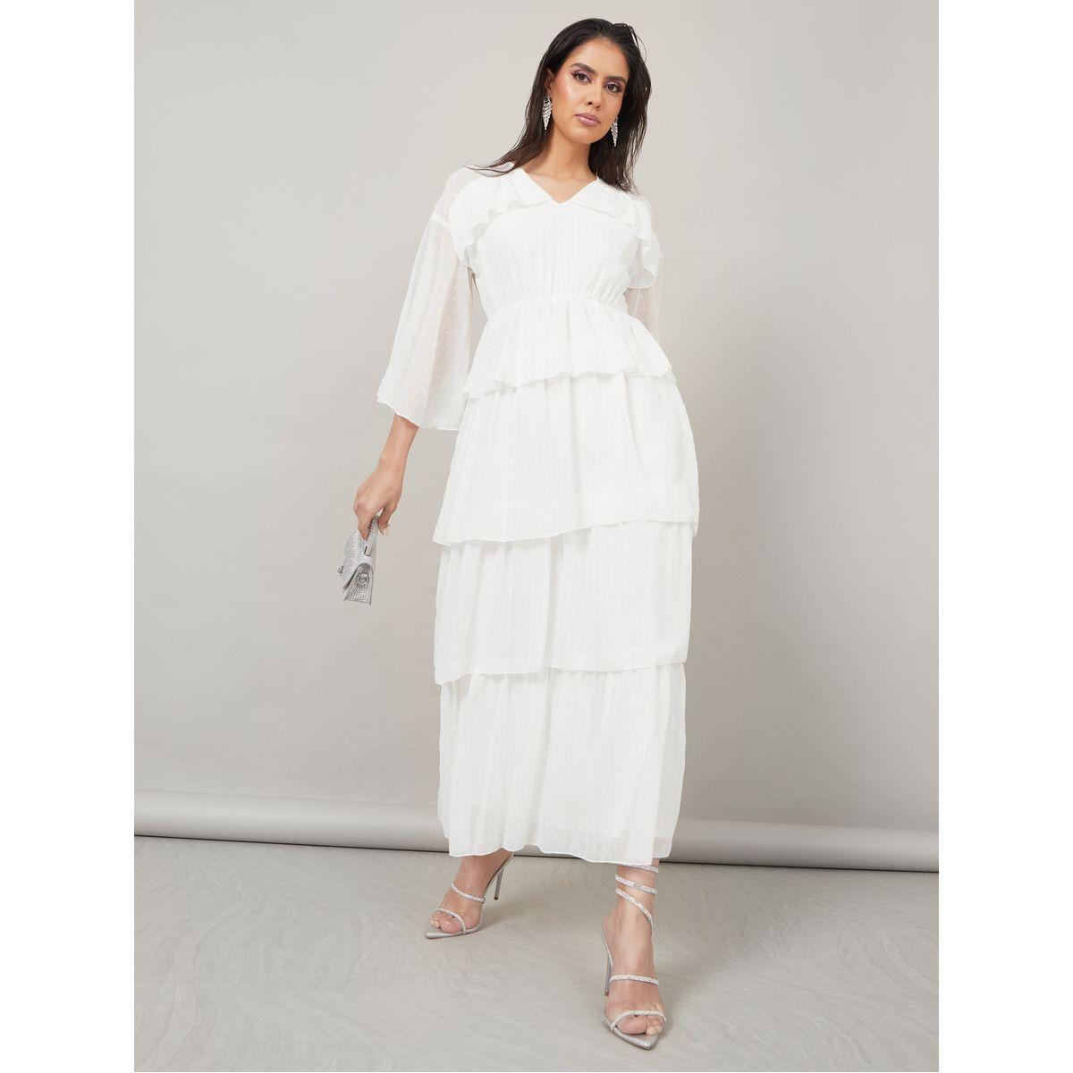 فستان طويل بكسرات وطبقات كشكش-women-clothing-dresses-image-1