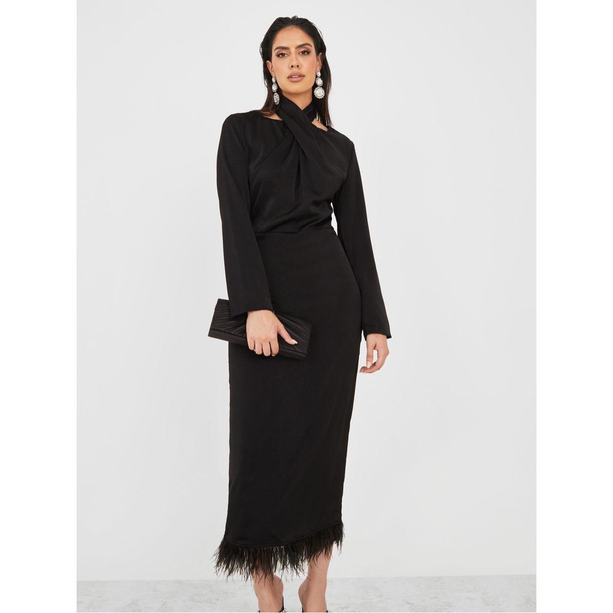 فستان ميدي مزين بريش صناعي-women-clothing-dresses-image-1