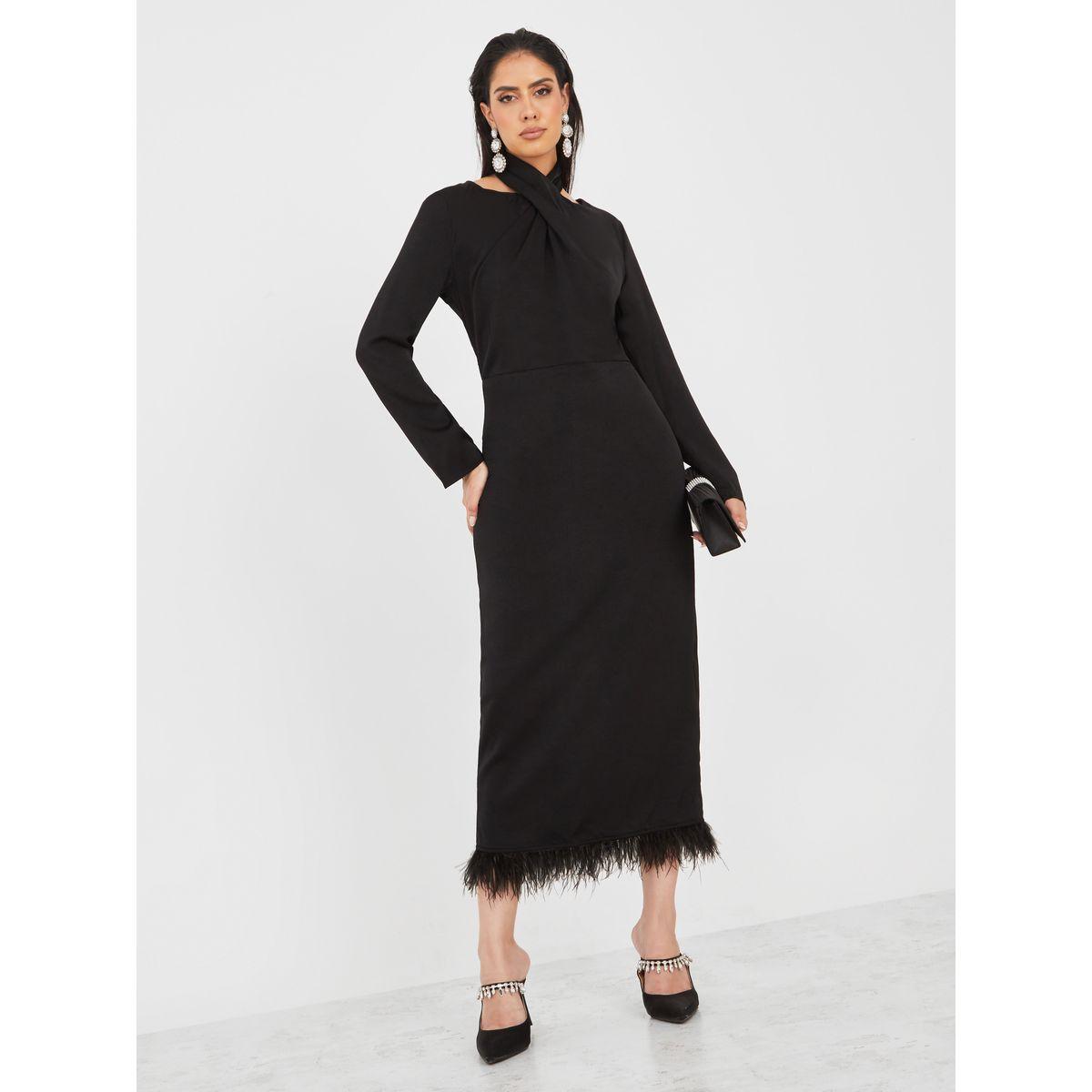 فستان ميدي مزين بريش صناعي-women-clothing-dresses-image-2