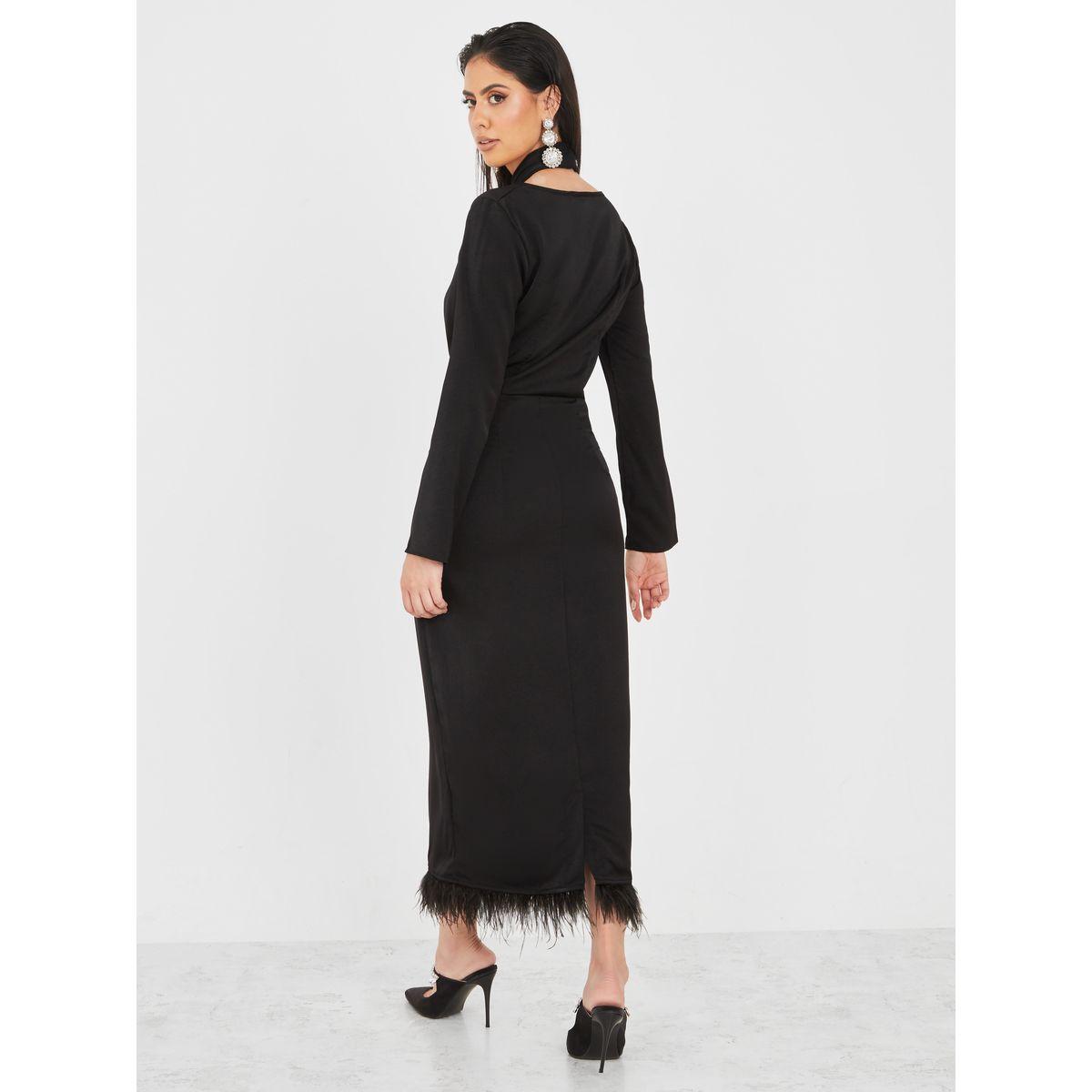 فستان ميدي مزين بريش صناعي-women-clothing-dresses-image-4