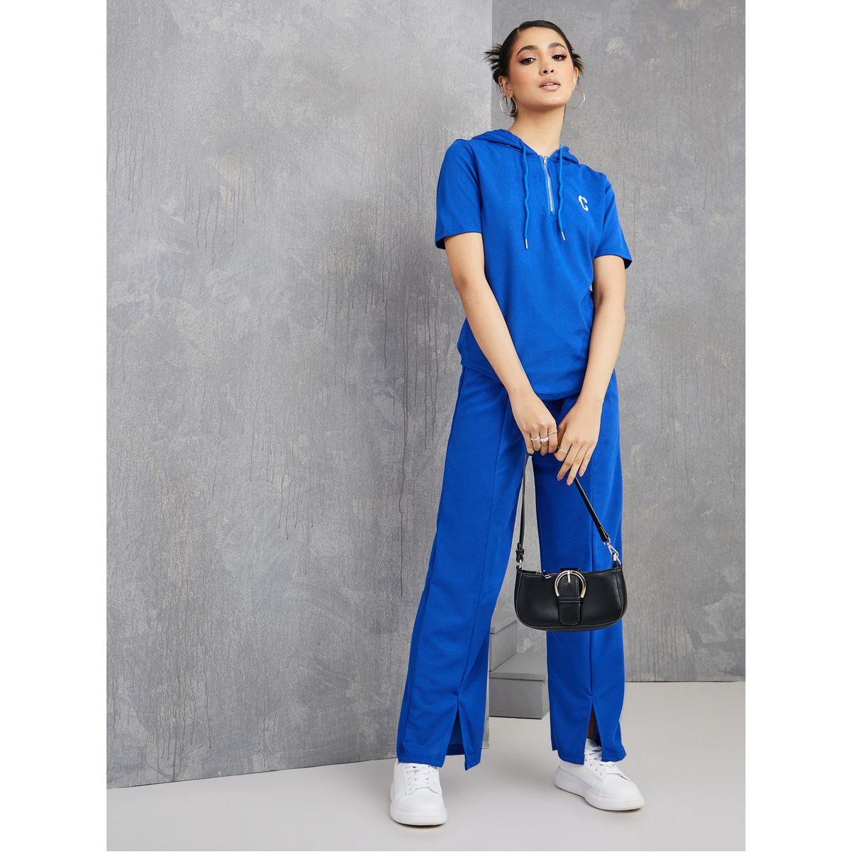 Styli Half Zip Hooded Knit Top & Slit Detail Pants Co-Ord Set-women-clothing-coordsets-image-1