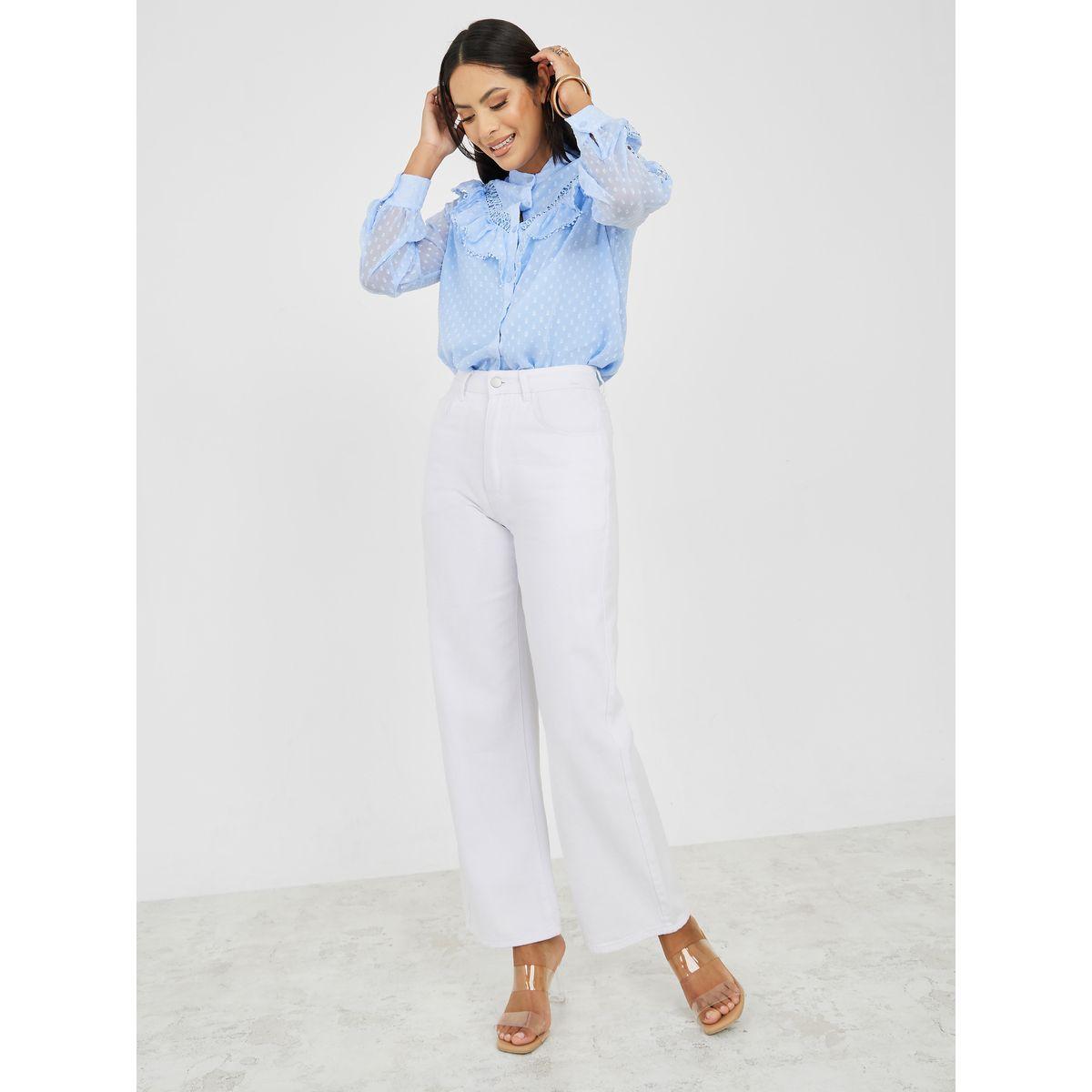 Styli Limited Dobby Ruffle Detail High Neck Shirt-women-clothing-shirtsandblouses-shirts-image-2