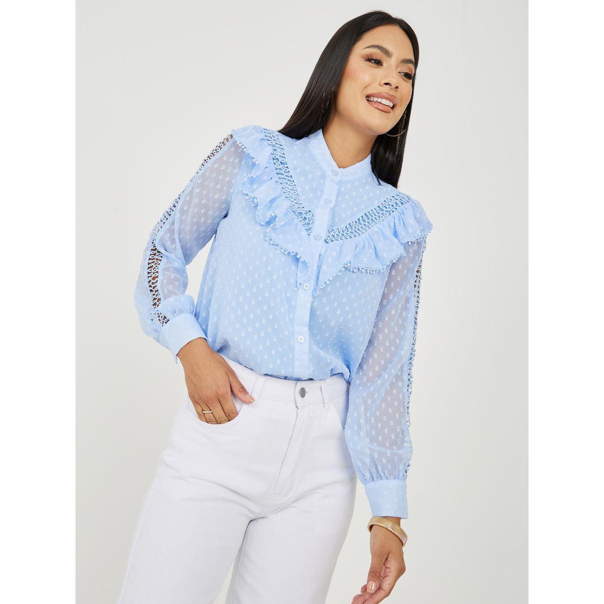 Styli Limited Dobby Ruffle Detail High Neck Shirt-women-clothing-shirtsandblouses-shirts-image-3