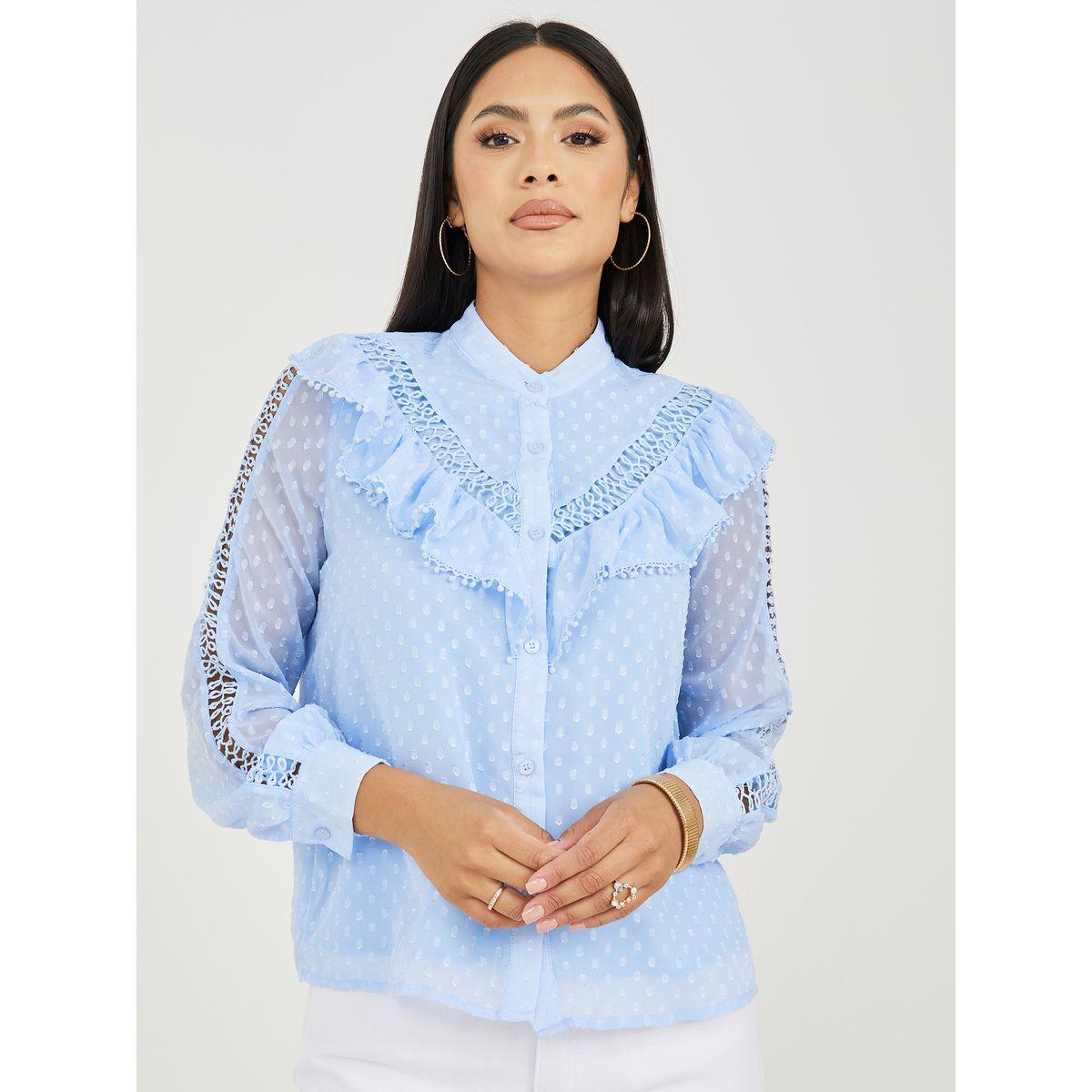 Styli Limited Dobby Ruffle Detail High Neck Shirt-women-clothing-shirtsandblouses-shirts-image-4