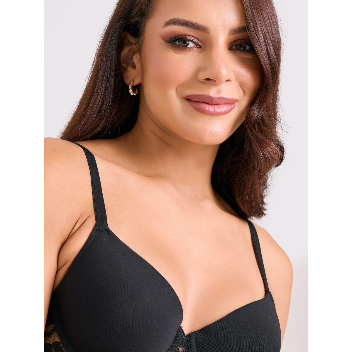 Styli Essentials Pack of 2 - Essentials Padded Wired Cotton Lace Insert Plunge Bra-women-clothing-lingerie-bras-image-4