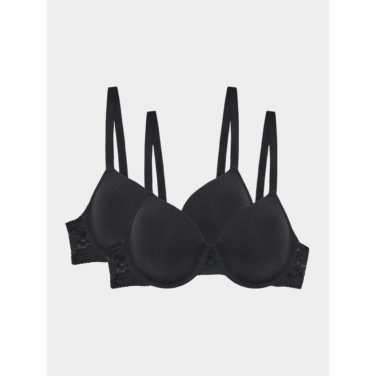 Styli Essentials Pack of 2 - Essentials Padded Wired Cotton Lace Insert Plunge Bra-women-clothing-lingerie-bras-image-6
